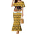 Egypt Christmas Family Matching Mermaid Dress and Hawaiian Shirt with Santa Cat Sleigh Reindeer Christmas Tree and Ancient Hieroglyphic - Wonder Print Shop
