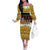 Egypt Christmas Family Matching Off The Shoulder Long Sleeve Dress and Hawaiian Shirt with Santa Cat Sleigh Reindeer Christmas Tree and Ancient Hieroglyphic - Wonder Print Shop