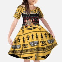 Egypt Christmas Family Matching Off Shoulder Maxi Dress and Hawaiian Shirt with Santa Cat Sleigh Reindeer Christmas Tree and Ancient Hieroglyphic - Wonder Print Shop