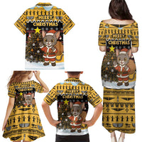 Egypt Christmas Family Matching Puletasi and Hawaiian Shirt with Santa Cat Sleigh Reindeer Christmas Tree and Ancient Hieroglyphic - Wonder Print Shop
