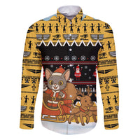 Egypt Christmas Family Matching Puletasi and Hawaiian Shirt with Santa Cat Sleigh Reindeer Christmas Tree and Ancient Hieroglyphic - Wonder Print Shop