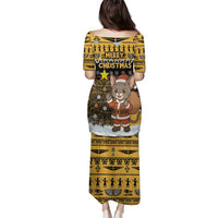 Egypt Christmas Family Matching Puletasi and Hawaiian Shirt with Santa Cat Sleigh Reindeer Christmas Tree and Ancient Hieroglyphic - Wonder Print Shop