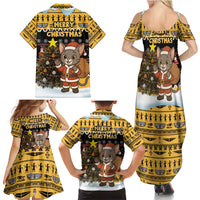 Egypt Christmas Family Matching Summer Maxi Dress and Hawaiian Shirt with Santa Cat Sleigh Reindeer Christmas Tree and Ancient Hieroglyphic - Wonder Print Shop
