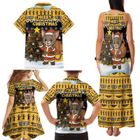 Egypt Christmas Family Matching Tank Maxi Dress and Hawaiian Shirt with Santa Cat Sleigh Reindeer Christmas Tree and Ancient Hieroglyphic - Wonder Print Shop