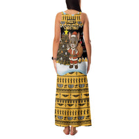 Egypt Christmas Family Matching Tank Maxi Dress and Hawaiian Shirt with Santa Cat Sleigh Reindeer Christmas Tree and Ancient Hieroglyphic - Wonder Print Shop