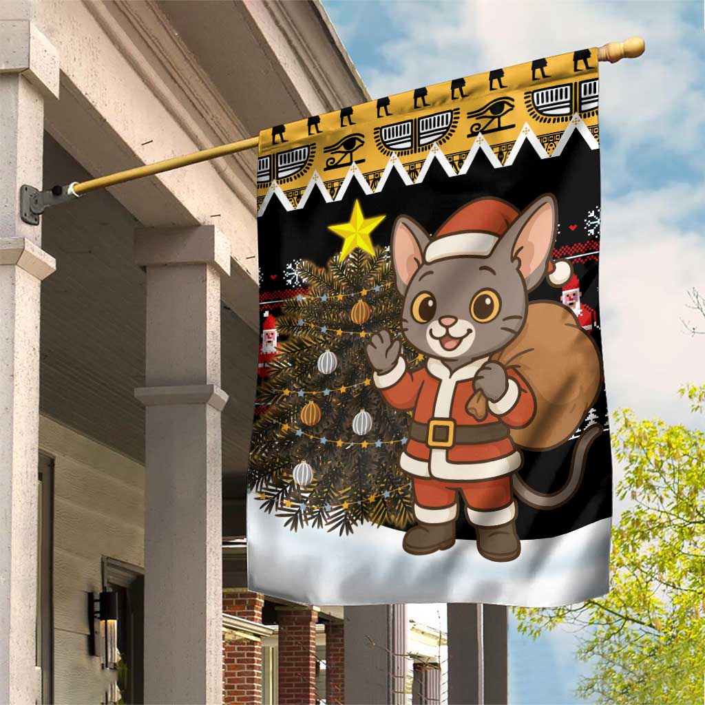 Egypt Christmas Garden Flag with Santa Cat Sleigh Reindeer Christmas Tree and Ancient Hieroglyphic - Wonder Print Shop