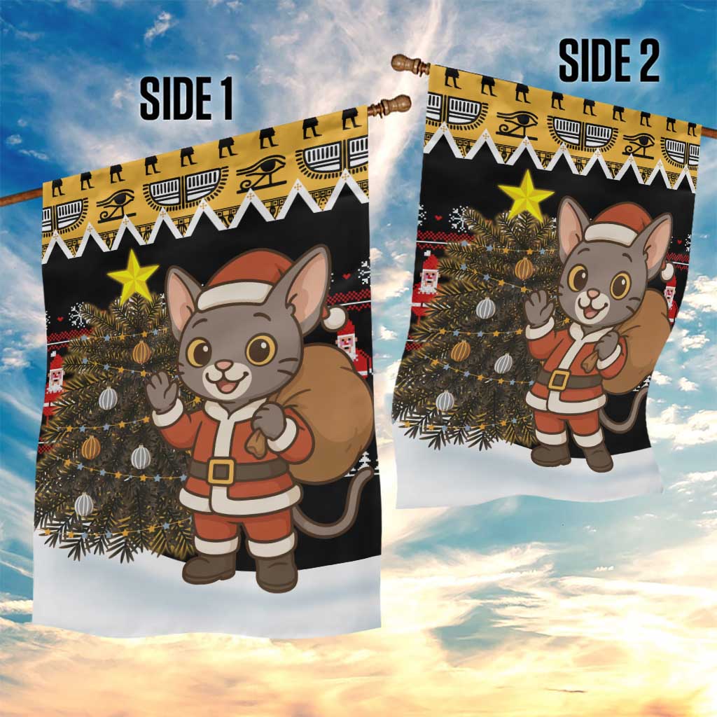 Egypt Christmas Garden Flag with Santa Cat Sleigh Reindeer Christmas Tree and Ancient Hieroglyphic - Wonder Print Shop