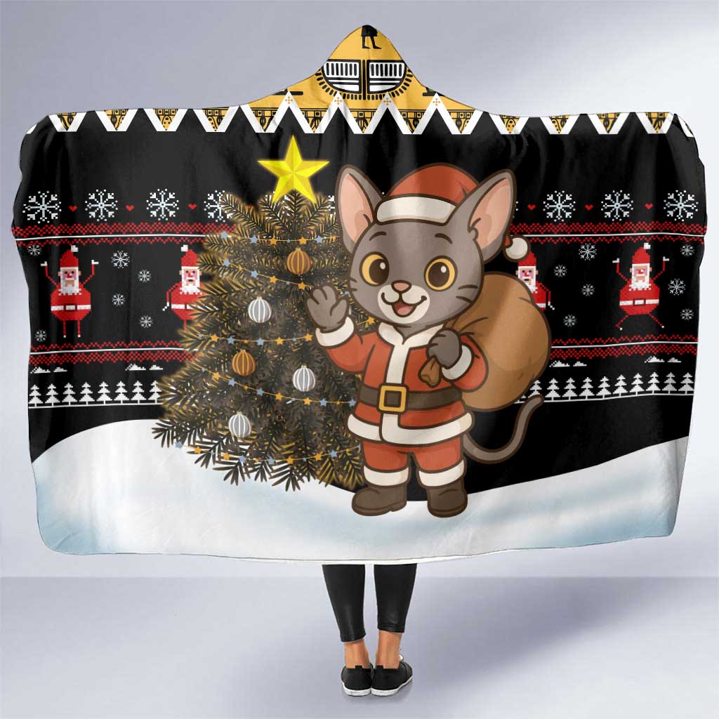 Egypt Christmas Hooded Blanket with Santa Cat Sleigh Reindeer Christmas Tree and Ancient Hieroglyphic - Wonder Print Shop