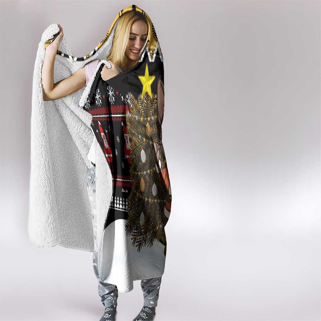 Egypt Christmas Hooded Blanket with Santa Cat Sleigh Reindeer Christmas Tree and Ancient Hieroglyphic - Wonder Print Shop