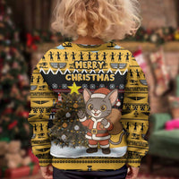 Egypt Christmas Kid Ugly Christmas Sweater with Santa Cat Sleigh Reindeer Christmas Tree and Ancient Hieroglyphic - Wonder Print Shop