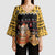 Egypt Christmas Kimono Sleeve Blouse with Santa Cat Sleigh Reindeer Christmas Tree and Ancient Hieroglyphic - Wonder Print Shop