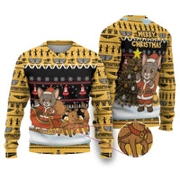 Egypt Christmas Ugly Christmas Sweater with Santa Cat Sleigh Reindeer Christmas Tree and Ancient Hieroglyphic - Wonder Print Shop