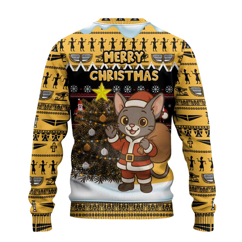 Egypt Christmas Ugly Christmas Sweater with Santa Cat Sleigh Reindeer Christmas Tree and Ancient Hieroglyphic - Wonder Print Shop