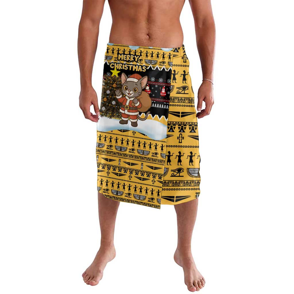 Egypt Christmas Lavalava with Santa Cat Sleigh Reindeer Christmas Tree and Ancient Hieroglyphic - Wonder Print Shop