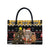 Egypt Christmas Leather Bag with Santa Cat Sleigh Reindeer Christmas Tree and Ancient Hieroglyphic - Wonder Print Shop