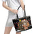 Egypt Christmas Leather Tote Bag with Santa Cat Sleigh Reindeer Christmas Tree and Ancient Hieroglyphic - Wonder Print Shop