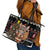 Egypt Christmas Leather Tote Bag with Santa Cat Sleigh Reindeer Christmas Tree and Ancient Hieroglyphic - Wonder Print Shop