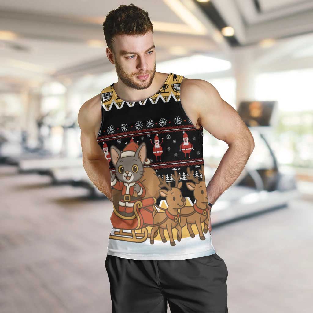 Egypt Christmas Men Tank Top with Santa Cat Sleigh Reindeer Christmas Tree and Ancient Hieroglyphic - Wonder Print Shop