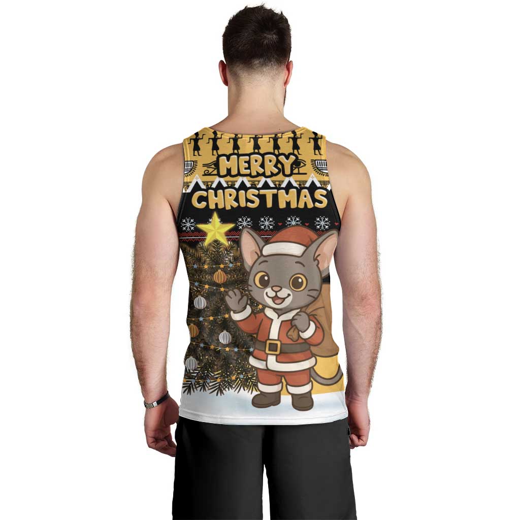 Egypt Christmas Men Tank Top with Santa Cat Sleigh Reindeer Christmas Tree and Ancient Hieroglyphic - Wonder Print Shop