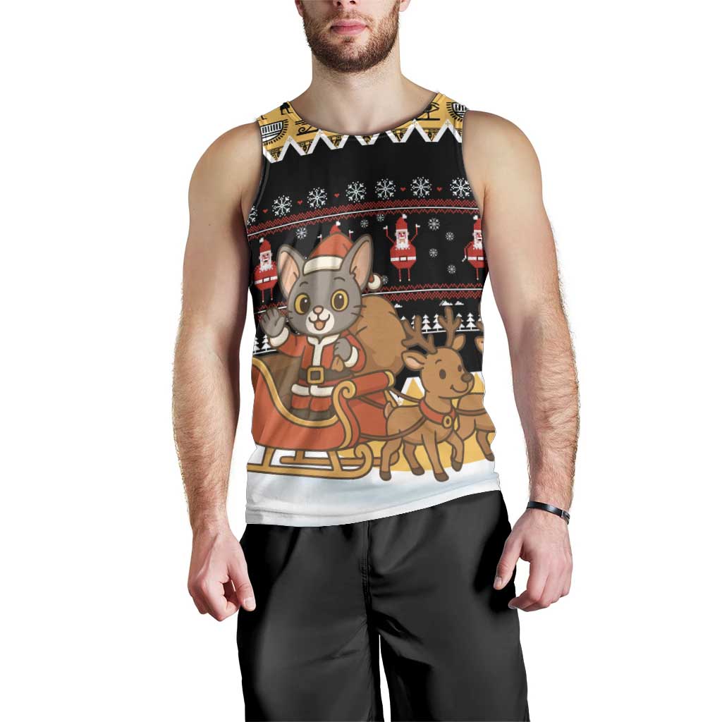 Egypt Christmas Men Tank Top with Santa Cat Sleigh Reindeer Christmas Tree and Ancient Hieroglyphic - Wonder Print Shop