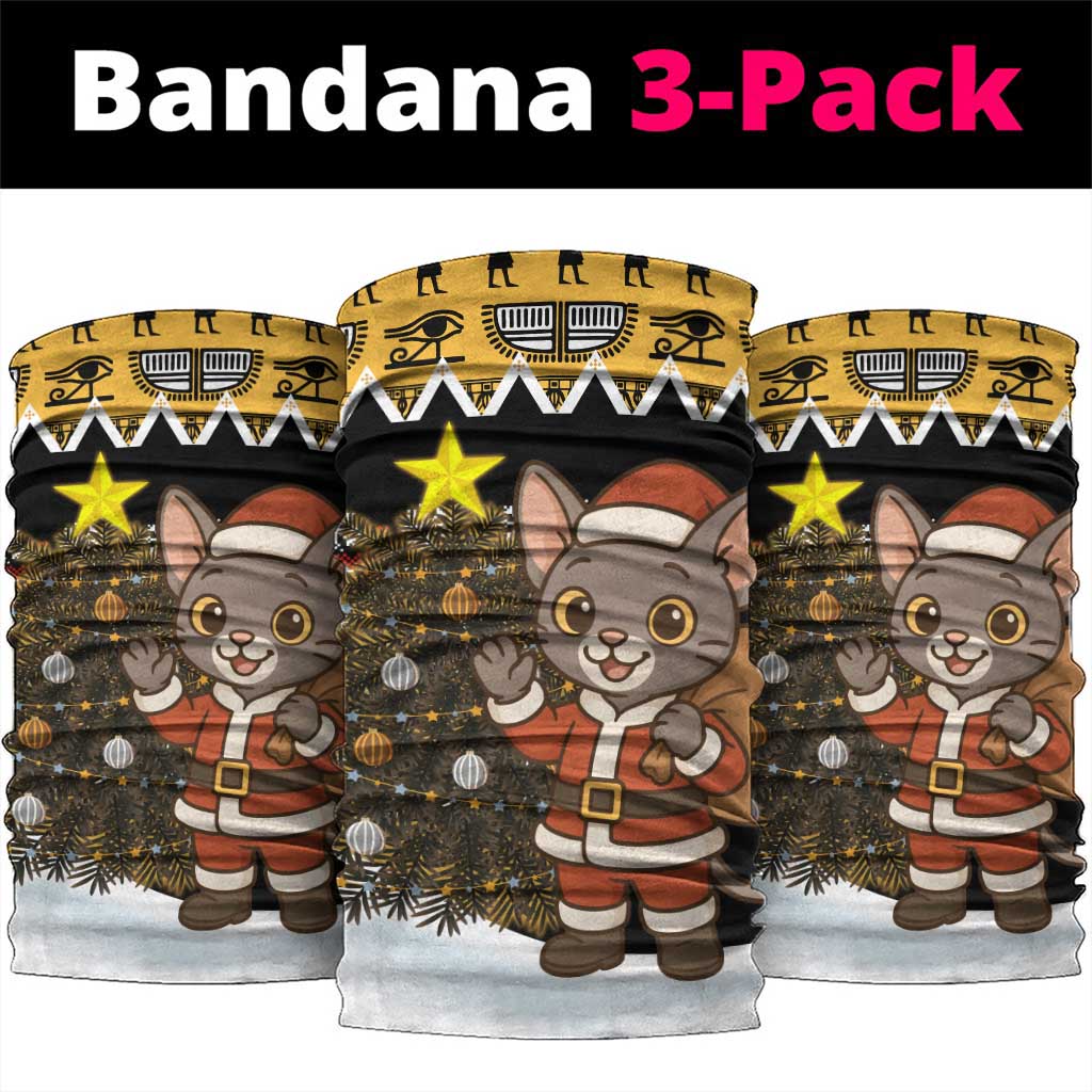 Egypt Christmas Neck Gaiter with Santa Cat Sleigh Reindeer Christmas Tree and Ancient Hieroglyphic - Wonder Print Shop