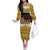 Egypt Christmas Off The Shoulder Long Sleeve Dress with Santa Cat Sleigh Reindeer Christmas Tree and Ancient Hieroglyphic - Wonder Print Shop