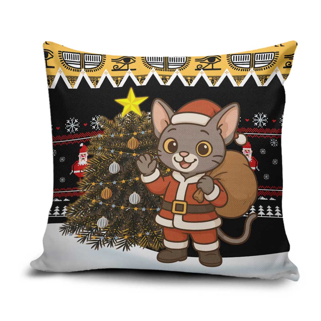 Egypt Christmas Pillow Cover with Santa Cat Sleigh Reindeer Christmas Tree and Ancient Hieroglyphic - Wonder Print Shop