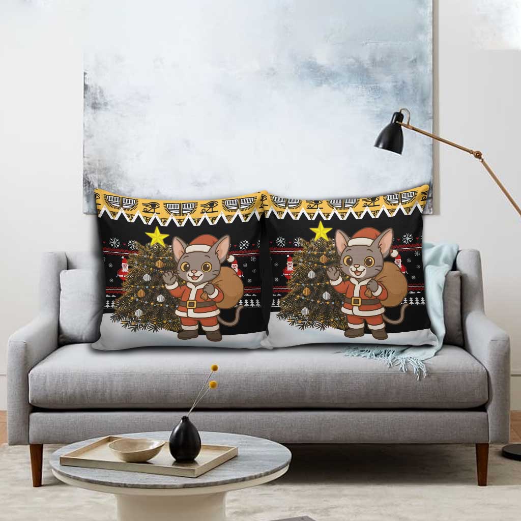 Egypt Christmas Pillow Cover with Santa Cat Sleigh Reindeer Christmas Tree and Ancient Hieroglyphic - Wonder Print Shop