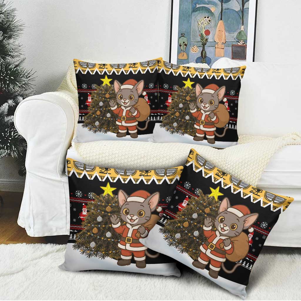 Egypt Christmas Pillow Cover with Santa Cat Sleigh Reindeer Christmas Tree and Ancient Hieroglyphic - Wonder Print Shop