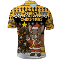 Egypt Christmas Polo Shirt with Santa Cat Sleigh Reindeer Christmas Tree and Ancient Hieroglyphic - Wonder Print Shop