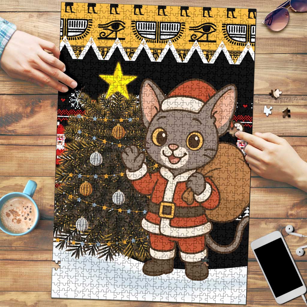 Egypt Christmas Puzzle with Santa Cat Sleigh Reindeer Christmas Tree and Ancient Hieroglyphic - Wonder Print Shop