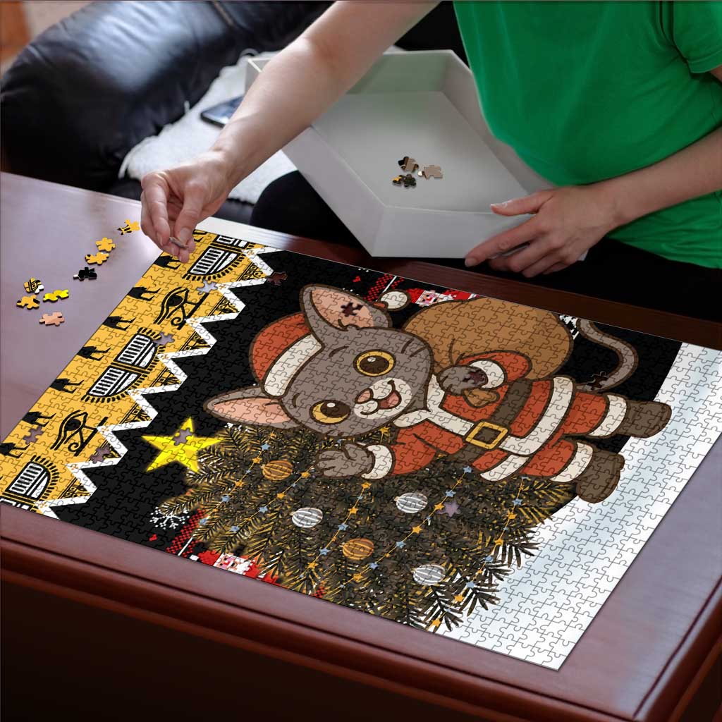 Egypt Christmas Puzzle with Santa Cat Sleigh Reindeer Christmas Tree and Ancient Hieroglyphic - Wonder Print Shop