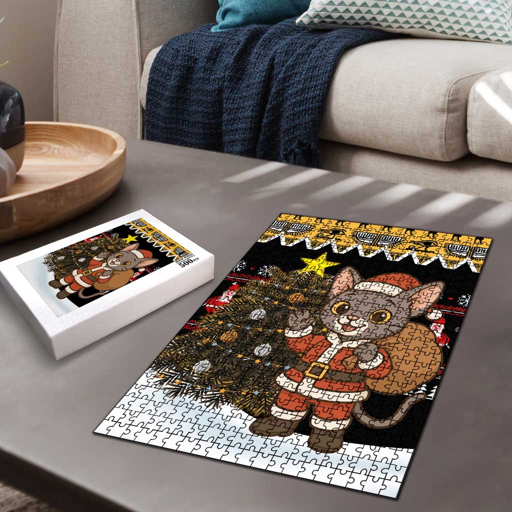 Egypt Christmas Puzzle with Santa Cat Sleigh Reindeer Christmas Tree and Ancient Hieroglyphic - Wonder Print Shop