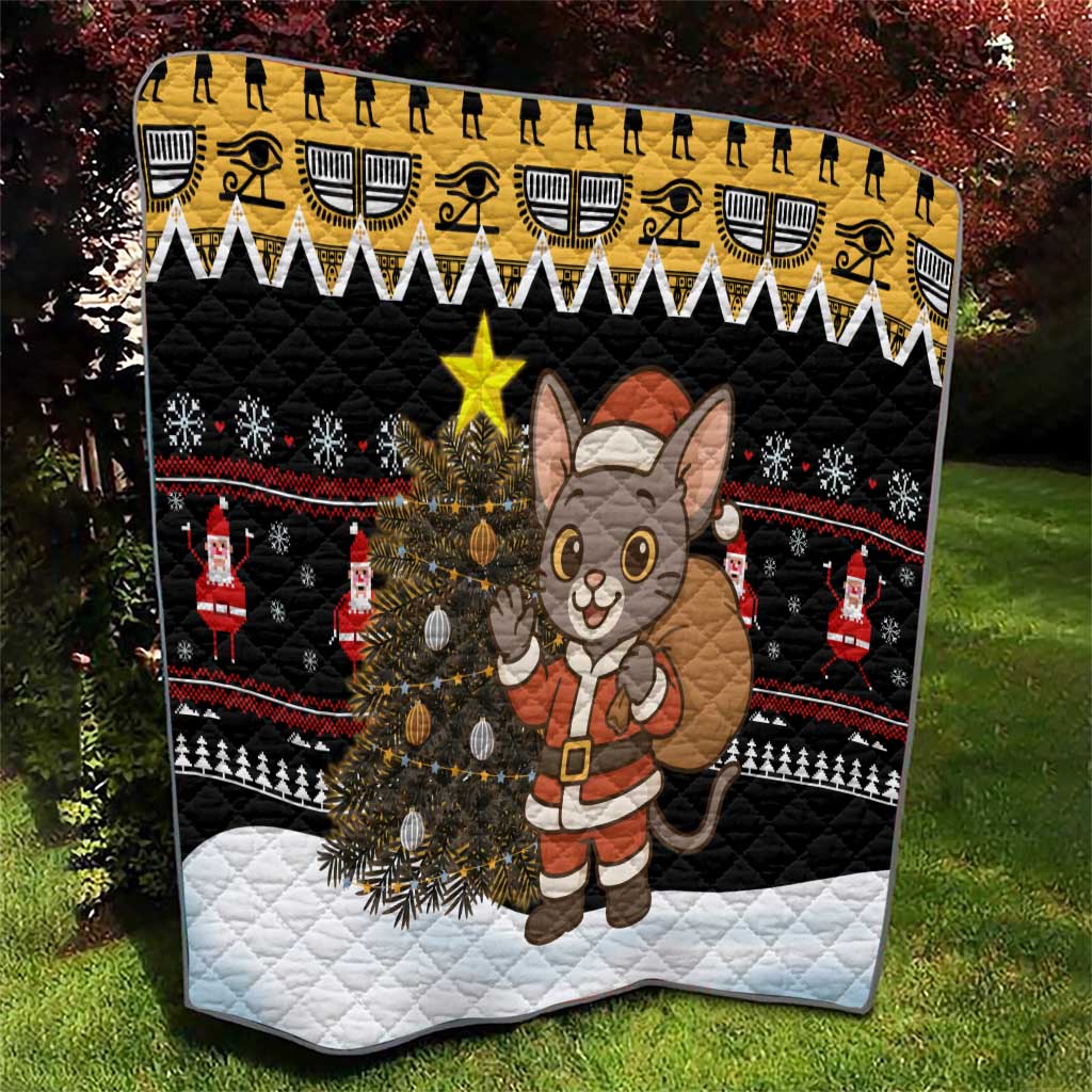 Egypt Christmas Quilt with Santa Cat Sleigh Reindeer Christmas Tree and Ancient Hieroglyphic - Wonder Print Shop