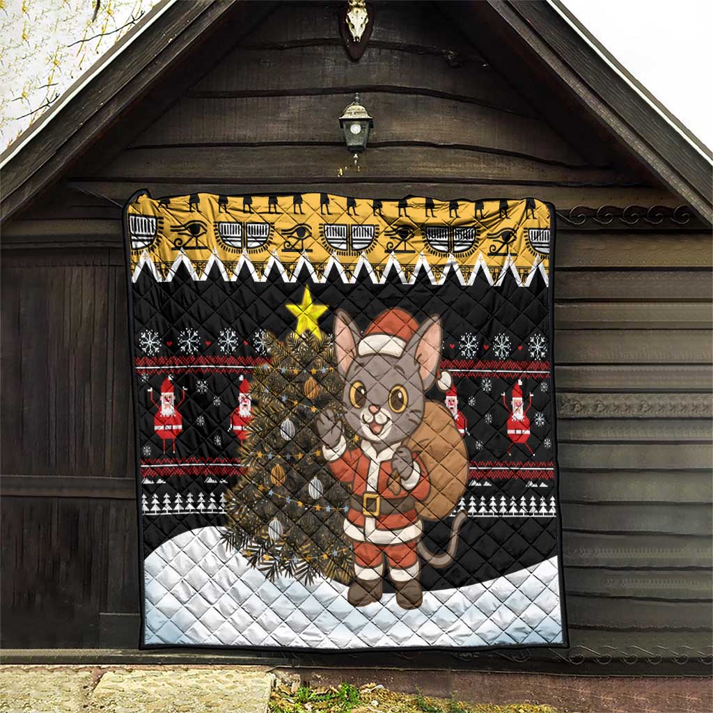 Egypt Christmas Quilt with Santa Cat Sleigh Reindeer Christmas Tree and Ancient Hieroglyphic - Wonder Print Shop