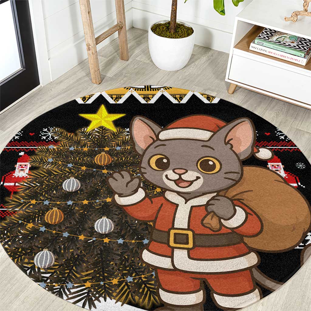 Egypt Christmas Round Carpet with Santa Cat Sleigh Reindeer Christmas Tree and Ancient Hieroglyphic - Wonder Print Shop