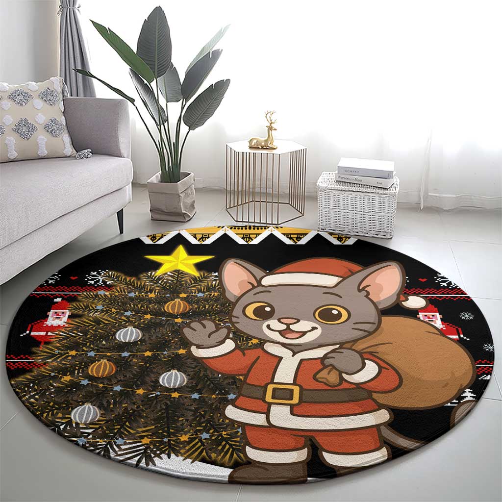 Egypt Christmas Round Carpet with Santa Cat Sleigh Reindeer Christmas Tree and Ancient Hieroglyphic - Wonder Print Shop