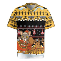 Egypt Christmas Rugby Jersey with Santa Cat Sleigh Reindeer Christmas Tree and Ancient Hieroglyphic - Wonder Print Shop