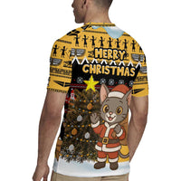Egypt Christmas Rugby Jersey with Santa Cat Sleigh Reindeer Christmas Tree and Ancient Hieroglyphic - Wonder Print Shop