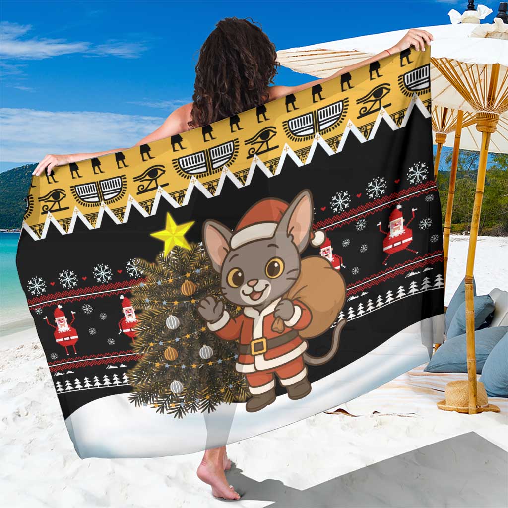 Egypt Christmas Sarong with Santa Cat Sleigh Reindeer Christmas Tree and Ancient Hieroglyphic - Wonder Print Shop
