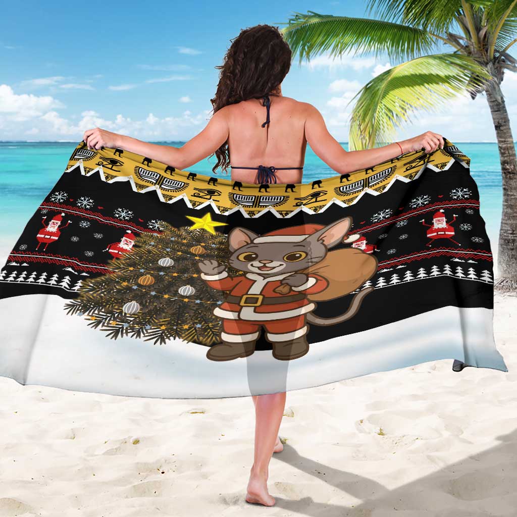 Egypt Christmas Sarong with Santa Cat Sleigh Reindeer Christmas Tree and Ancient Hieroglyphic - Wonder Print Shop