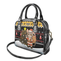 Egypt Christmas Shoulder Handbag with Santa Cat Sleigh Reindeer Christmas Tree and Ancient Hieroglyphic - Wonder Print Shop