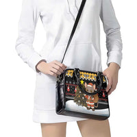 Egypt Christmas Shoulder Handbag with Santa Cat Sleigh Reindeer Christmas Tree and Ancient Hieroglyphic - Wonder Print Shop