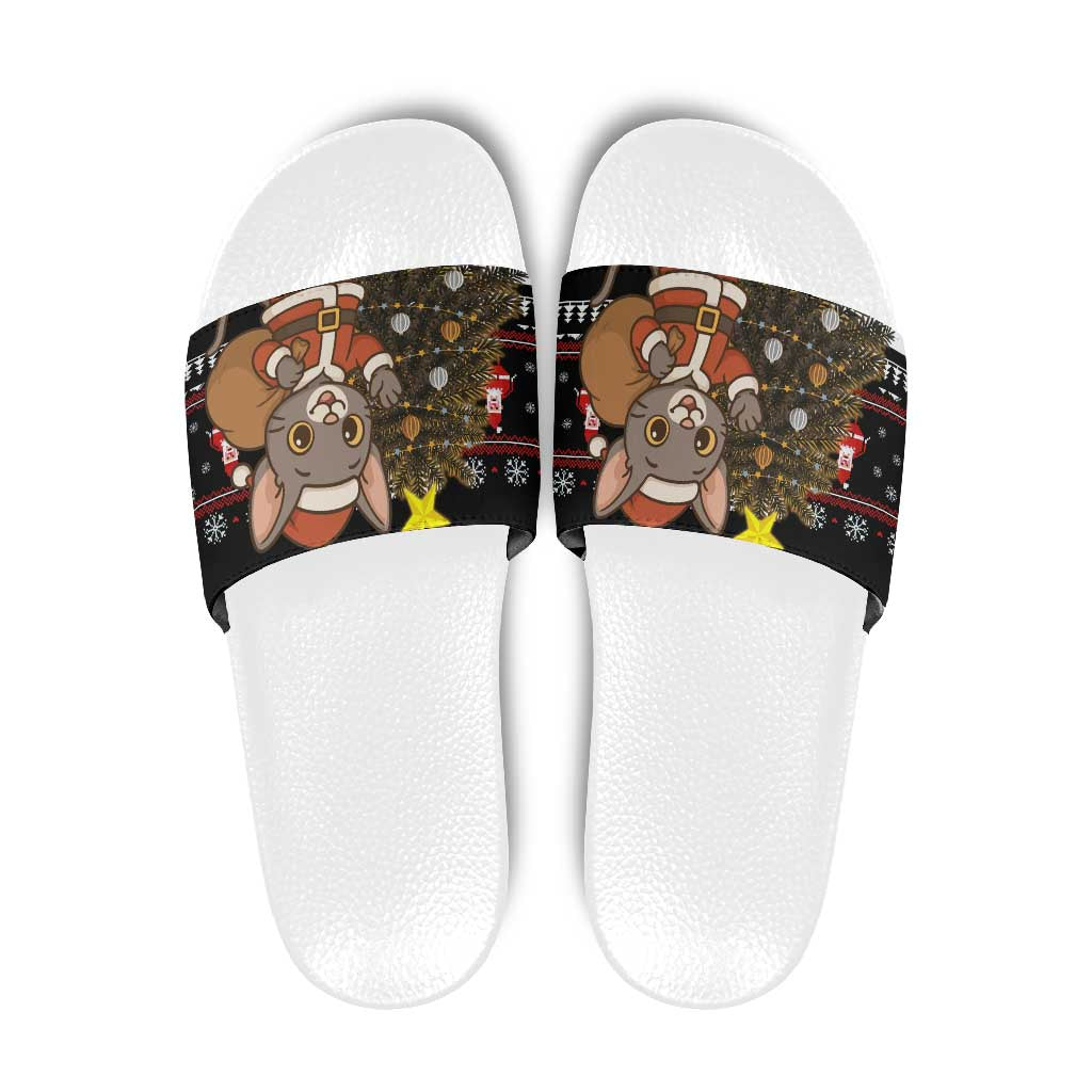 Egypt Christmas Slide Sandals with Santa Cat Sleigh Reindeer Christmas Tree and Ancient Hieroglyphic - Wonder Print Shop