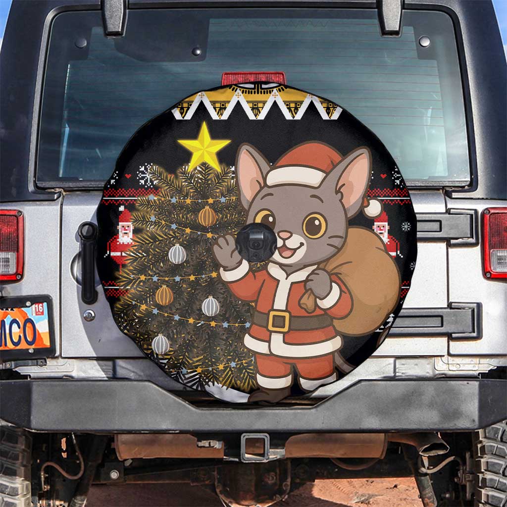 Egypt Christmas Spare Tire Cover with Santa Cat Sleigh Reindeer Christmas Tree and Ancient Hieroglyphic - Wonder Print Shop