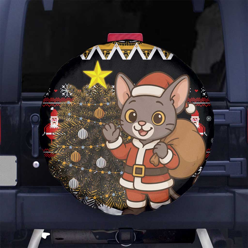 Egypt Christmas Spare Tire Cover with Santa Cat Sleigh Reindeer Christmas Tree and Ancient Hieroglyphic - Wonder Print Shop
