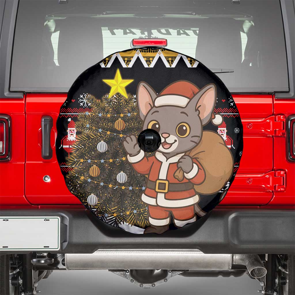 Egypt Christmas Spare Tire Cover with Santa Cat Sleigh Reindeer Christmas Tree and Ancient Hieroglyphic - Wonder Print Shop