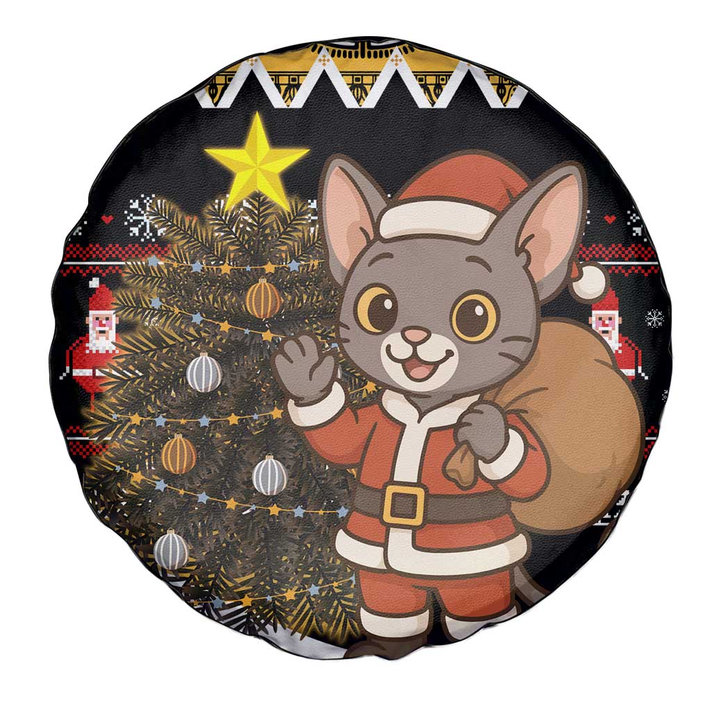 Egypt Christmas Spare Tire Cover with Santa Cat Sleigh Reindeer Christmas Tree and Ancient Hieroglyphic - Wonder Print Shop