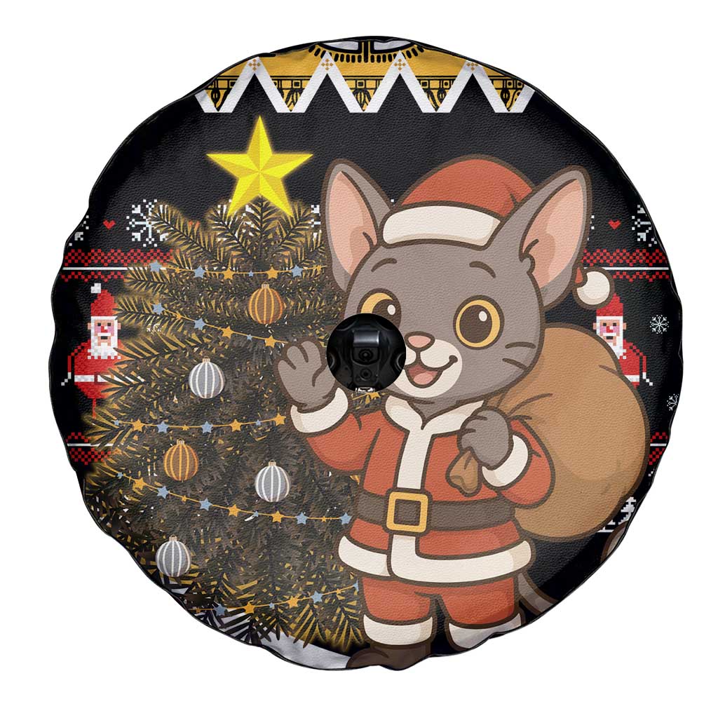 Egypt Christmas Spare Tire Cover with Santa Cat Sleigh Reindeer Christmas Tree and Ancient Hieroglyphic - Wonder Print Shop