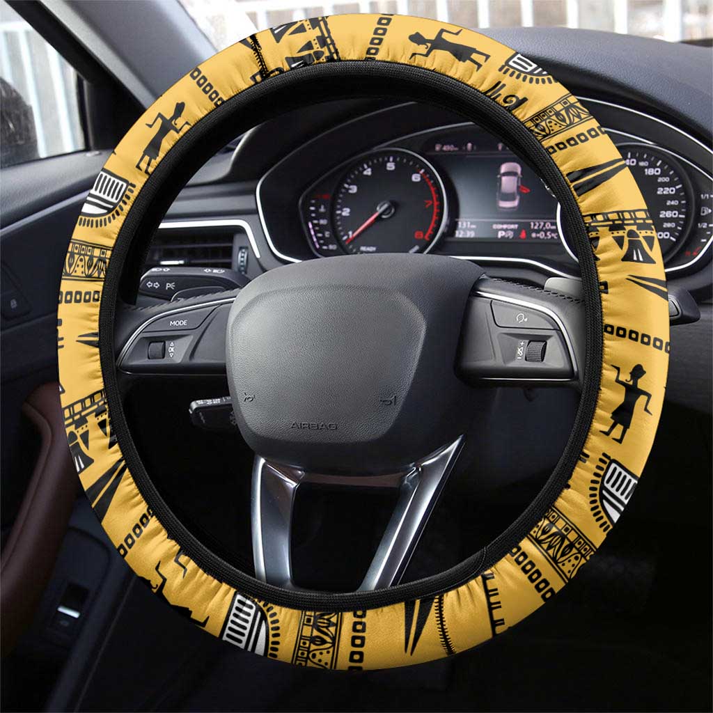 Egypt Christmas Steering Wheel Cover with Santa Cat Sleigh Reindeer Christmas Tree and Ancient Hieroglyphic - Wonder Print Shop